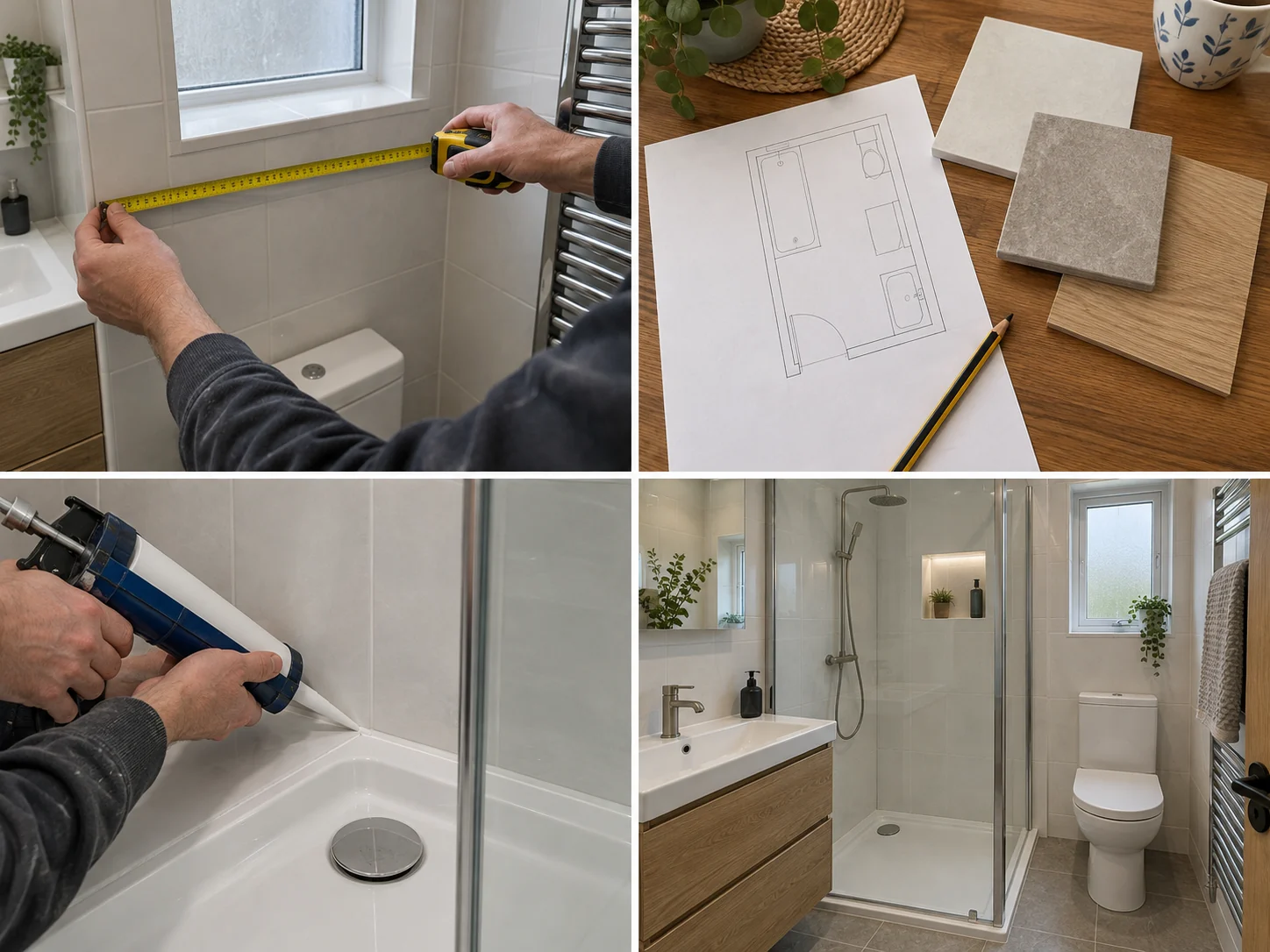 Compact modern shower room with vanity storage